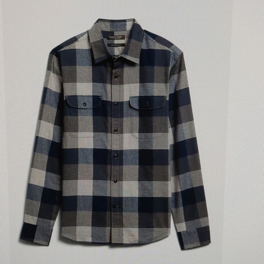 Banana Republic Cotton Flannel Shirt, navy plaid